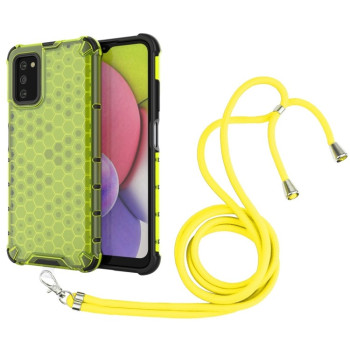 Противоударный чехол Honeycomb with Neck Lanyard для Samsung Galaxy A03s - зеленый