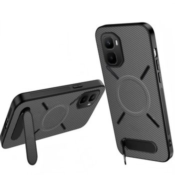 Магнитный чехол Wanlonfeng с подставкой и карбоновой текстурой на Infinix GT 50 Pro 5G — серый