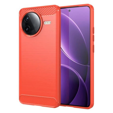 Противоударный чехол Brushed Texture Carbon Fiber на Xiaomi Poco F7 Pro 5G - красный