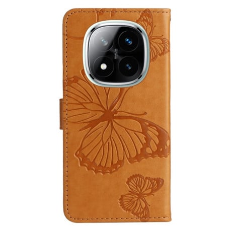 Чехол-книжка Embossed Butterfly для Xiaomi Redmi Note 14 Pro / 14 Pro+ 5G - желтый