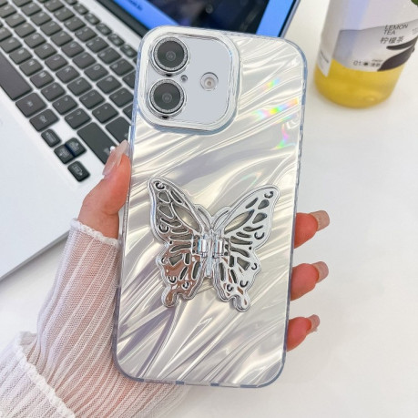 Чохол протиударний Plating Glitter Texture Butterfly для iPhone 16 - White Water Ripples