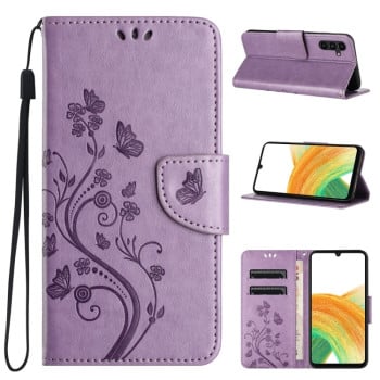 Чохол-книжка Butterfly Flower Pattern для Samsung Galaxy A55 - фіолетовий