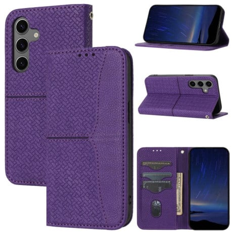 Чехол-книжка с фактурой “плетение” Woven и декоративной строчкой Stitching на Samsung Galaxy S25 FE 5G - фиолетовый