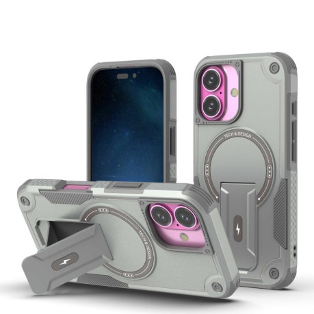 Противоударный чехол MagSafe Holder Armor PC Hybrid для iPhone 17 - серый