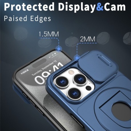 Противоударный чехол Camshield MagSafe Ring Holder Armor для iPhone 15 Pro - синий