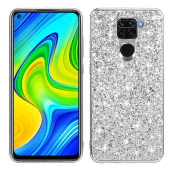 Ударозащитный чехол Glittery Powder на Xiaomi Redmi Note 9 / 10X - серебристый