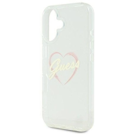 Оригинальный чехол Guess IML Heart для iPhone 16 - Transparent