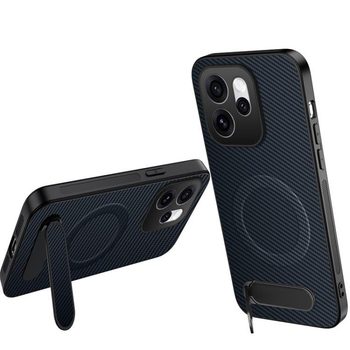 Магнітний чохол Wanlonfeng з підставкою і карбоновою текстурою на OPPO Reno15 Pro 5G Global — сапфіровий