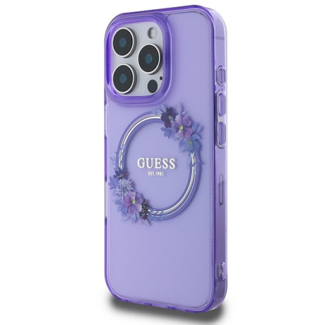 Оригинальный чехол Guess IML Flowers Wreath MagSafe для iPhone 16 Pro - Purple