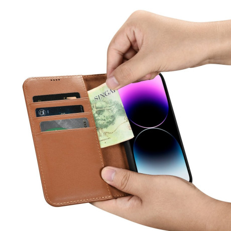 Кожаный чехол-книжка iCarer Wallet Case 2in1 для iPhone 14 Pro Max - коричневый