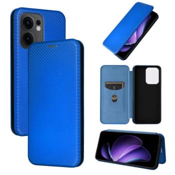 Чехол-книжка Carbon Fiber Texture на OPPO Reno13 F/Reno13 FS - синий