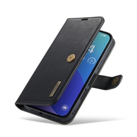 Чехол-книжка DGMING Crazy Horse Texture для iPhone 16 Pro - черный