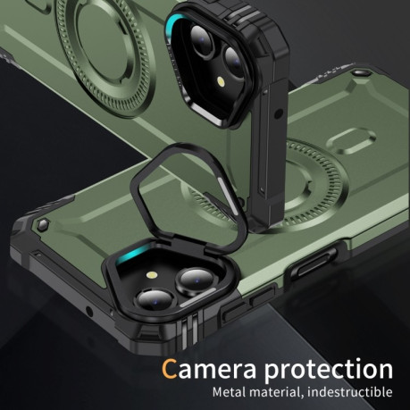 Противоударный чехол MagSafe Lens Holder PC Hybrid TPU для Samsung Galaxy A06 - зеленый