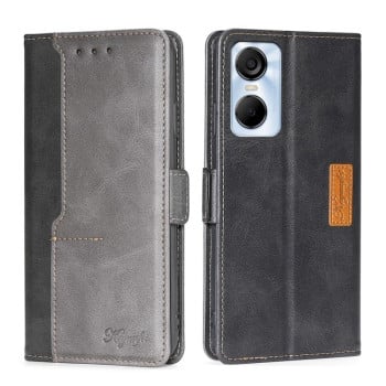 Чехол-книжка с магнитной застежкой и контрастной отделкой на Tecno Pop 6 Pro — чёрный/серый