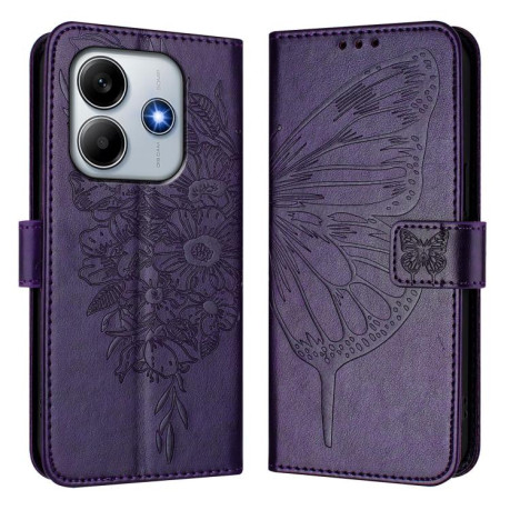 Чехол-книжка Embossed Butterfly для Xiaomi Poco M7 Pro 5G Global - фиолетовый