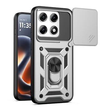 Чехол со шторкой на камеру Sliding Camshield и подставкой на Motorola Edge 70 Pro / 70 Pro+ — серебристый