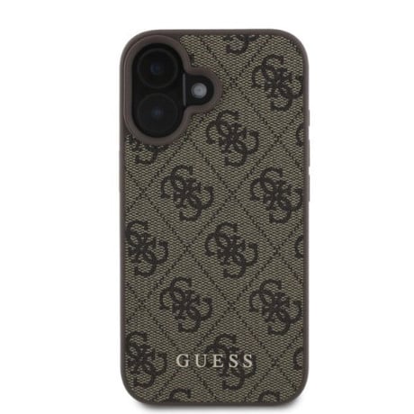 Оригинальный чехол Guess Metal Gold Logo для iPhone 16 - Brown