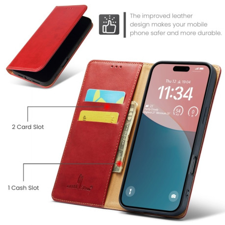Кожаный чехол-книжка Fierre Shann Genuine leather для iPhone 16 Pro - красный
