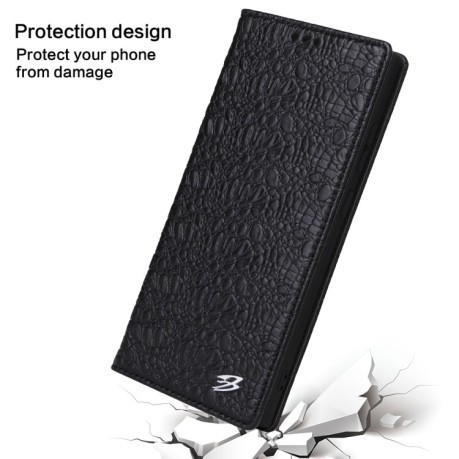 Шкіряний чохол-книжка Fierre Shann Crocodile Texture Magnetic Genuine Leather на Samsung Galaxy S24 Ultra 5G - чорний