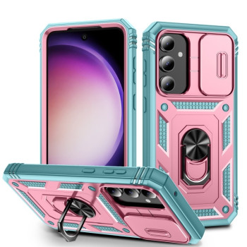 Чохол із шторкою на камеру Sliding Camshield та підставкою на Samsung Galaxy S23 FE 5G - рожевий+зелений