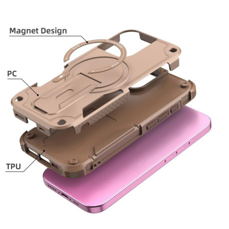 Противоударный чехол MagSafe Holder Armor PC Hybrid для iPhone 17 - Gold