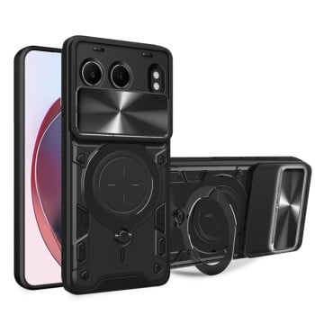 Чехол со шторкой камеры CD фактурой и подставкой на OnePlus Nord 4 5G - черный