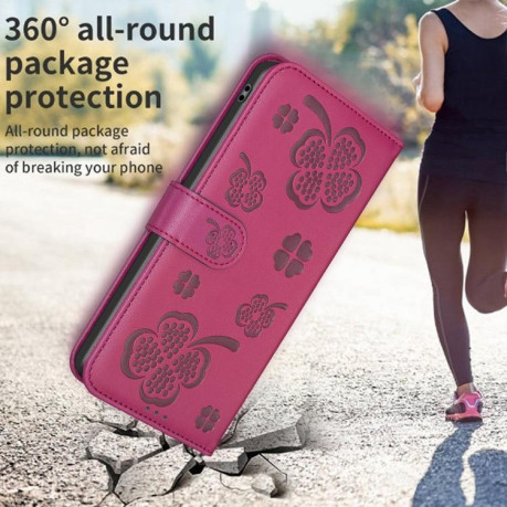 Чохол-книжка Four-leaf Clasp Embossed на Redmi Note 14 Pro 4G - пурпурно-червоний