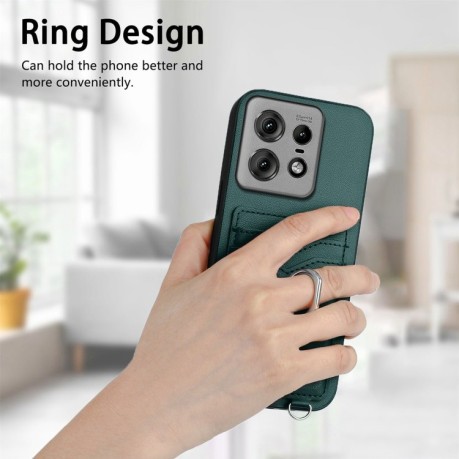 Протиударний чохол R20 Ring Card Holder для Motorola Edge 50 Pro 5G - зелений