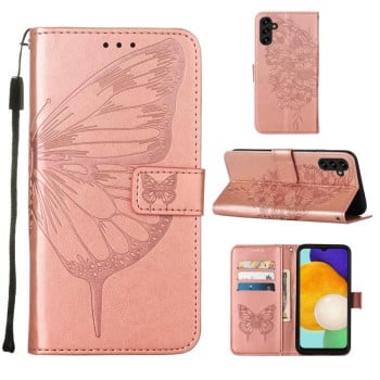 Чехол-книжка Embossed Butterfly для Samsung Galaxy A04s/A13 5G - розовое золото