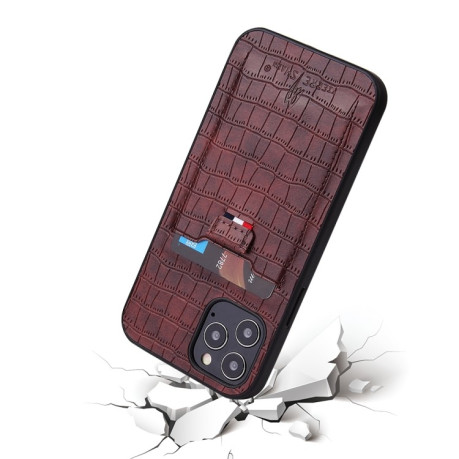 Противоударный чехол Fierre Shann Crocodile Texture для iPhone 12 / 12 Pro - коричневый