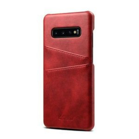 Кожаный чехол Fierre Shann Retro Oil Wax Texture на Samsung Galaxy S10 Plus- красный