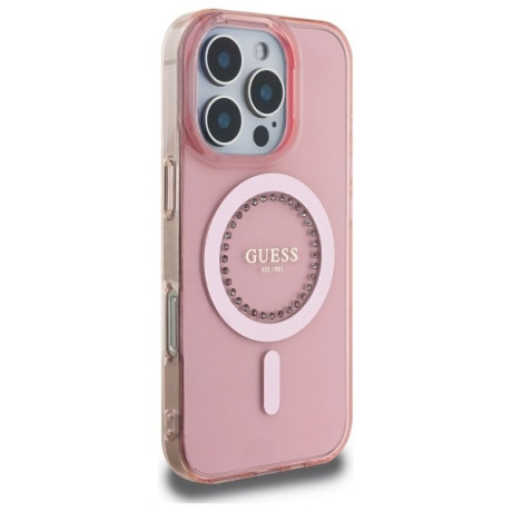 Оригинальный чехол Guess IML Rhinestones MagSafe для iPhone 16 Pro Max - Pink