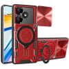 Чехол со шторкой камеры CD фактурой и подставкой на Xiaomi Poco F6 - красный