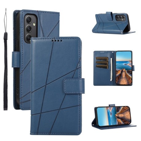 Чехол-книжка противоударная PU Genuine Leather Texture Embossed Line для Samsung Galaxy A35 - синий