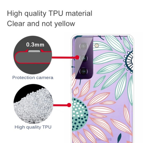 Противоударный чехол Colored Drawing Clear на Samsung Galaxy S21- Pink Green Flower
