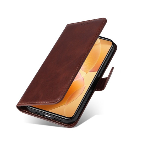 Чехол-книжка со строчкой и фактурой Calf на Xiaomi 14T Pro - коричневый