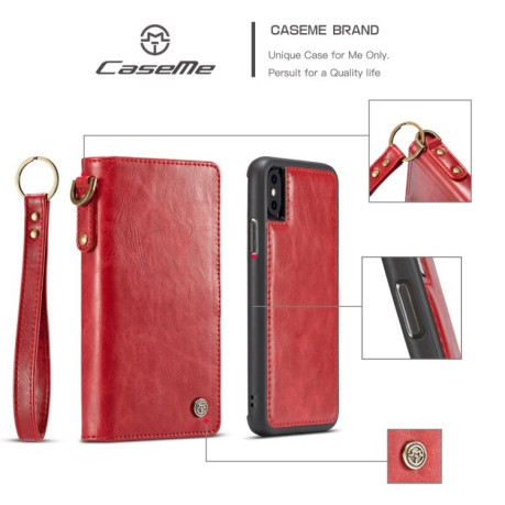 Шкіряний чохол-книга CaseMe на iPhone X/Xs Separable Crazy Horse Texture червоний