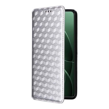 Чехол-книжка Cubic Grid Calf Texture для Xiaomi Poco F7 Pro / F7 Ultra - серебристый