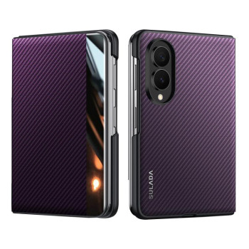 Чохол-книжка Sulada з віконцем та фактурою кевлара 600D на Samsung Galaxy Fold8 5G — фіолетовий