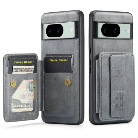 Чехол Fierre Shann Oil Wax Cow Leather Card Holder на Google Pixel 8a - серый