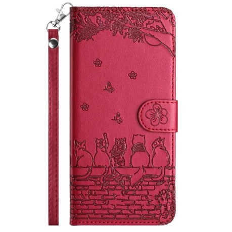 Чохол-книжка Cat Embossing Pattern на Xiaomi 14T Pro - червоний