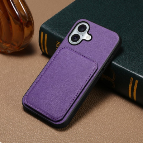Чохол D04 Calf Texture Dual Card Slot Holder для iPhone 16 - фіолетовий