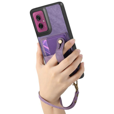 Протиударний чохол Retro Cross Wristband Wallet Leather для Motorola Moto G55 - фіолетовий