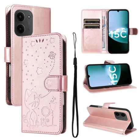 Чехол-книжка Cat Embossing Pattern на Xiaomi Redmi 15C 5G / 4G EU 173mm - золото