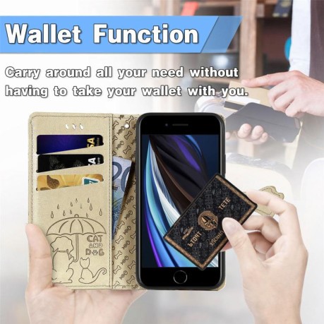 Чехол-книжка Cat and Dog для iPhone 16e - золотой