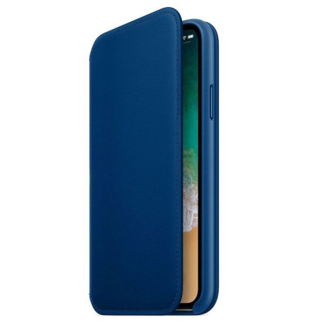 Кожаный чехол- книжка  Leather Folio Blue на iPhone X