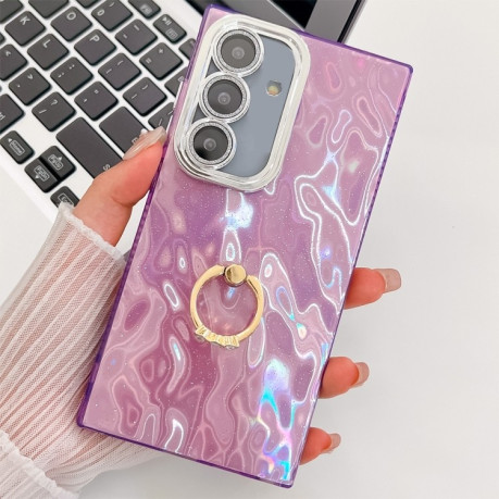 Противоударный чехол Plating Glitter Texture Ring Holder для Samsung Galaxy A36 5G - Purple Wrinkles