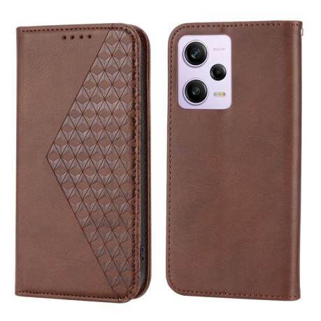 Чехол-книжка Cubic Grid Calf Texture для Xiaomi Redmi Note 12 Pro 5G/Poco X5 Pro - коричневый