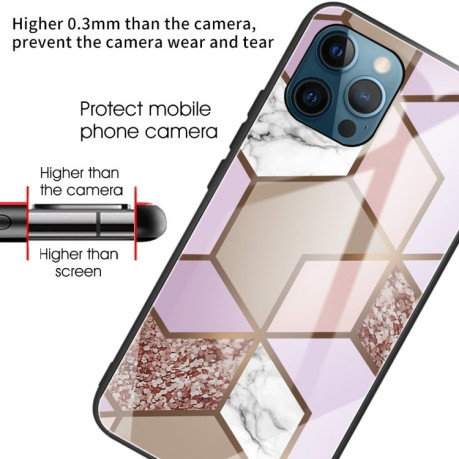 Противоударный стеклянный чехол Marble Pattern для iPhone 13 Pro - Rhombus Orange Purple
