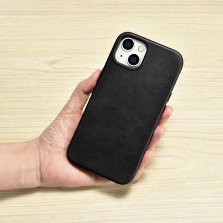 Кожаный чехол iCarer Leather Oil Wax (MagSafe) для iPhone 14 Plus - черный